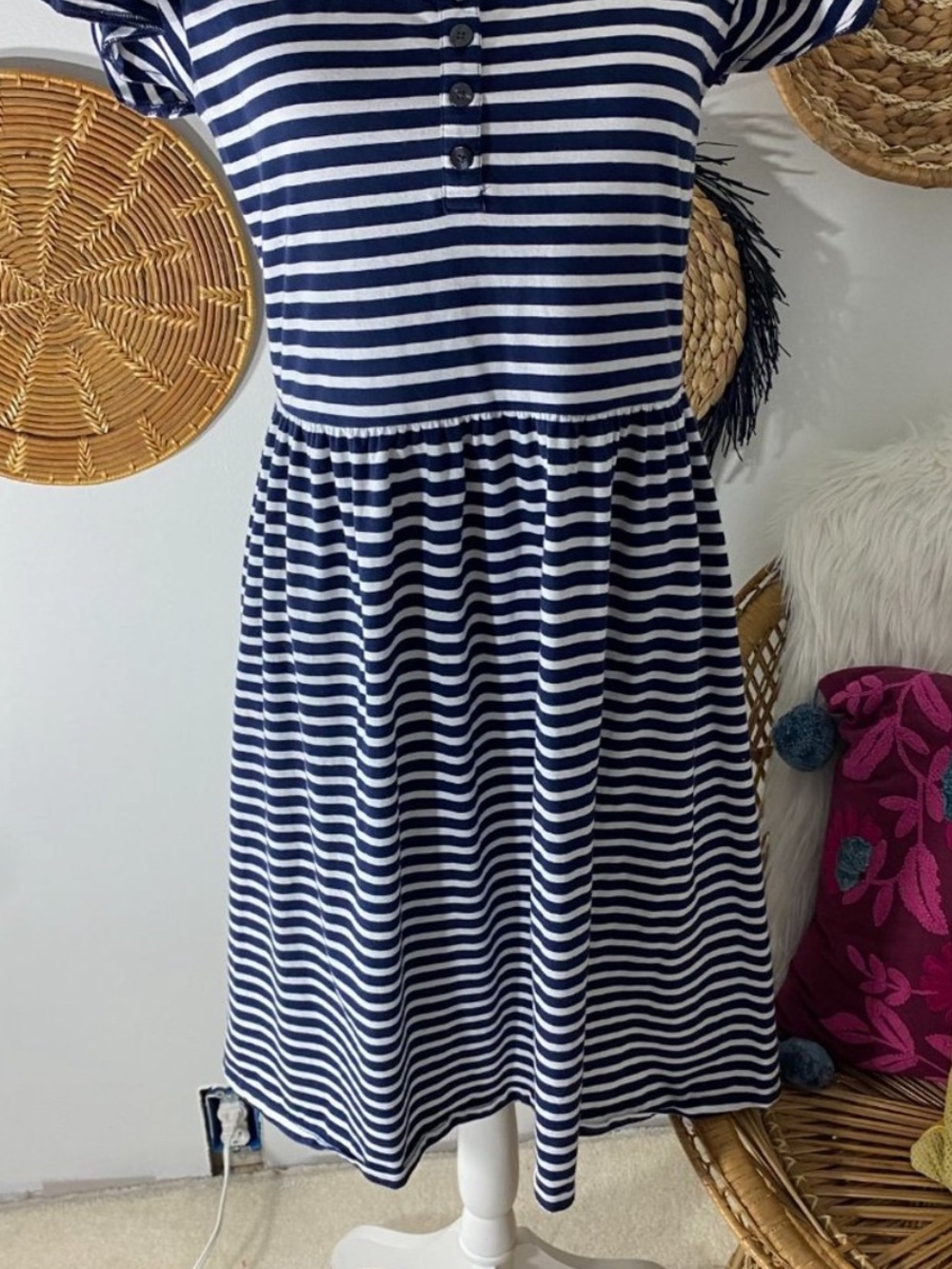 Draper James Navy and White Striped Scoop-Neck Midi Dress - Picture 7 of 11